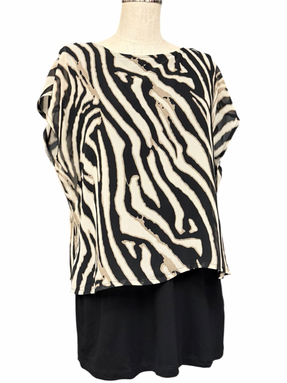 Ambria Selection Abstract Zebra Print Tunic Mini Dress Size 8, Y2K Style Top